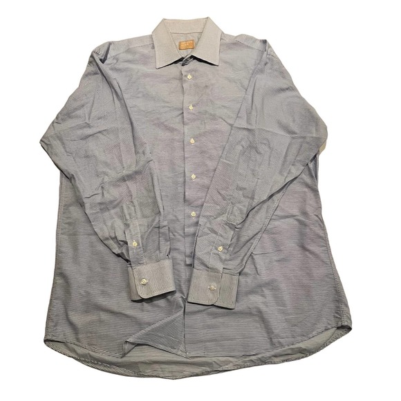Gitman Bros Gold Men’s Large 16.5 Blue and White Striped Button‎ Down - Picture 1 of 9